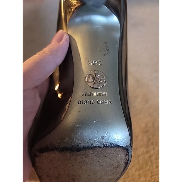 Dolce & Gabbana Italy Pewter Metallic Leather Heel Open Toe Pump, 38.5 - Picture 15 of 15